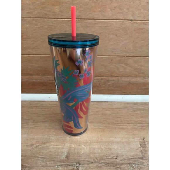 NWT Starbucks 24oz Reusable Tumbler With Lid & Straw - Tropical Floral Design - Picture 3 of 5